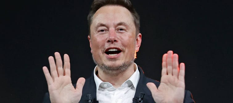 Elon Musk gestures as he attends the Viva Technology conference.