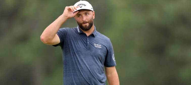 Jon Rahm reacts at the 2023 Masters Tournament at Augusta National Golf Club