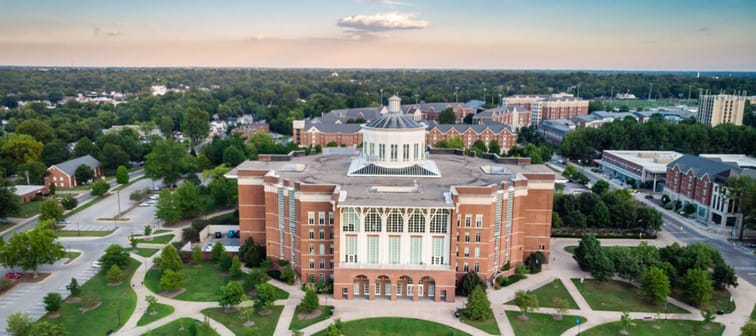 Aerial view of the William T. Young Library at the University of Kentucky in Lexington, Kentucky.