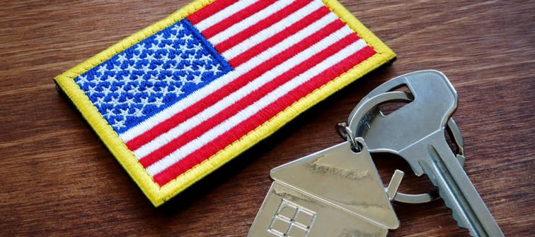 American flag and key from home. VA loans.